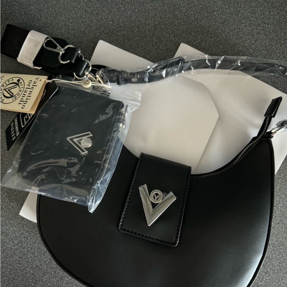 Valentino Orlandi Black Vegan Leather Bag with Silver Details